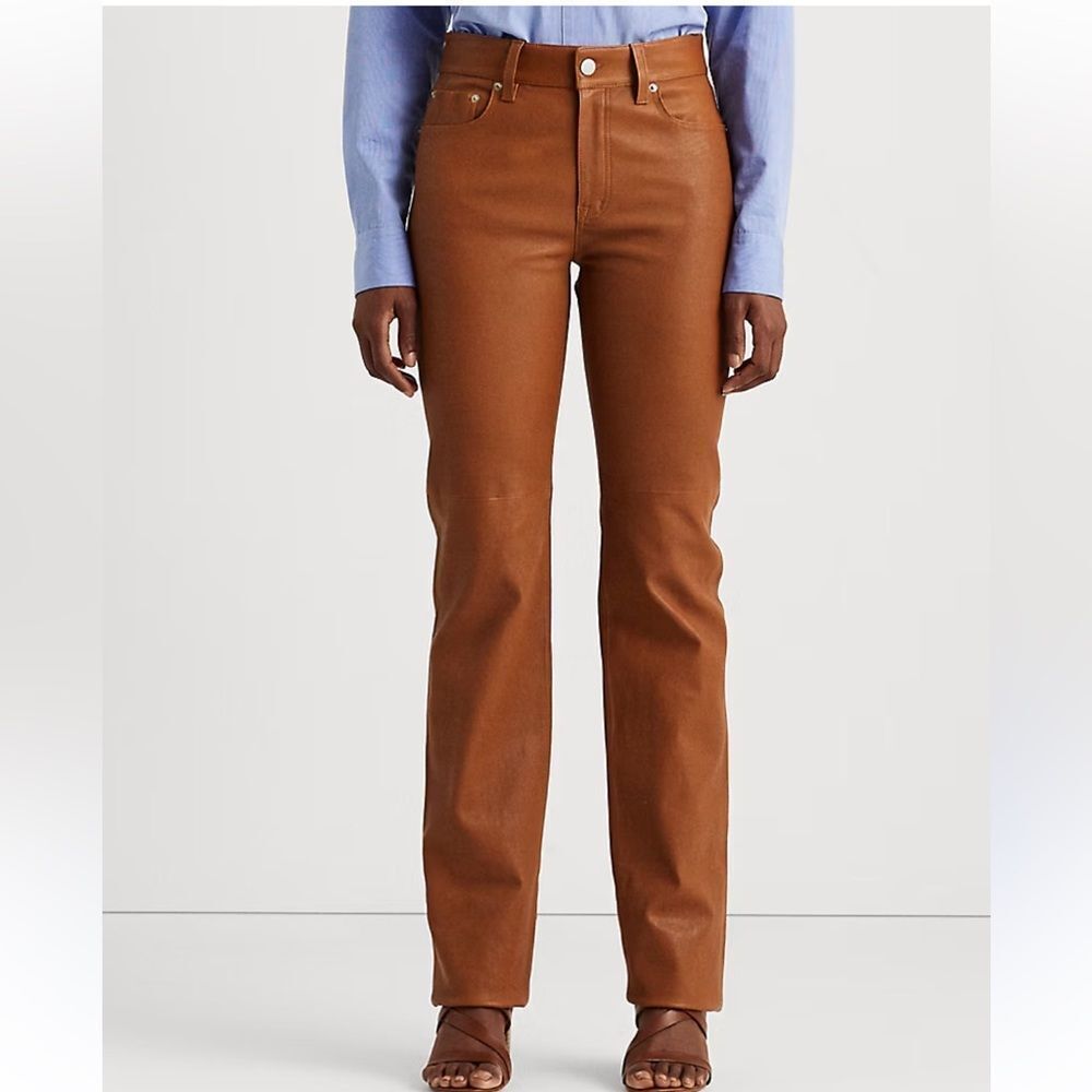 Polo Ralph Lauren High-Rise Straight Lamb Leather Pants Cuoio 2 women’s